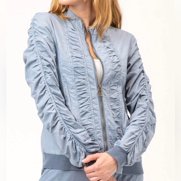 XCVI Wearables Women’s‎ Orrick Edgy Feminine Zip Up Mesh Bomber Jacket Blue 1X - Picture 1 of 9